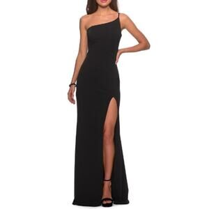 LA FEMME ~Women's Black One-Shoulder Jersey Gown Size 12 PROM FAST SHIP!